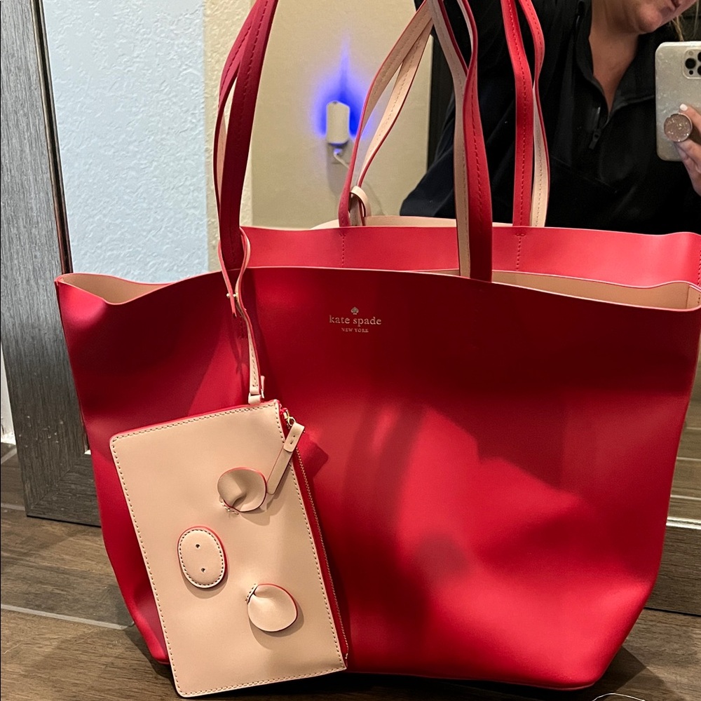 Kate Spade Vibrant Red Tote with Blush Pouch “year of the pig”